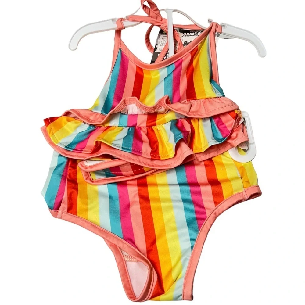 Adorable Dog 2-piece Rainbow Striped Dog Bikini Swimsuit Size Large